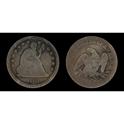 1860-S Seated Liberty Quarter, VG/G- Details