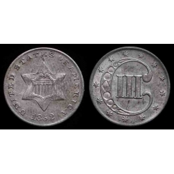 1852 Three Cent Silver, T-1, MS 60+  Details