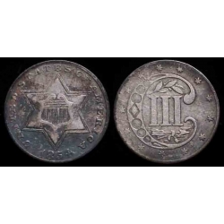 1854 Three Cent Silver, T-2, Choice VF 30