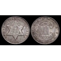 1862 Three Cent Silver, T-3, AU 58/60