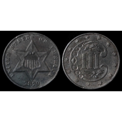 1870 Three Cent Silver, T-3, AU+
