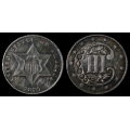1870 Three Cent Silver, T-3, Choice BU Details