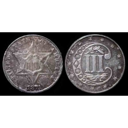 1871 Three Cent Silver, T-3, Choice BU