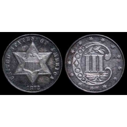 1872 Three Cent Silver, T-3, AU 58 Details