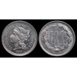 1868 Three Cent Nickel, Neat Raised "Lint Mark" lines on Face, CH BU