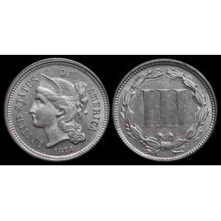 1873 Three Cent Nickel, Closed 3, Choice BU