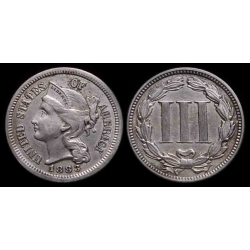 1883 Three Cent Nickel, AU 50+