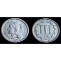 1883 Three Cent Nickel, Cleaned AU+