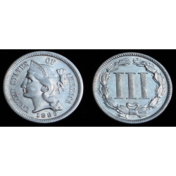 1883 Three Cent Nickel, Cleaned AU+