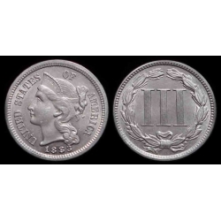 1883 Three Cent Nickel, Frosty Choice BU+