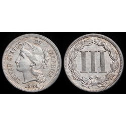 1884 Three Cent Nickel, Choice BU
