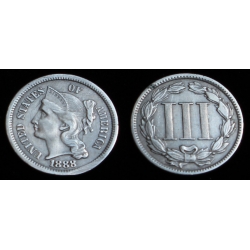 1888 Three Cent Nickel, Cleaned AU