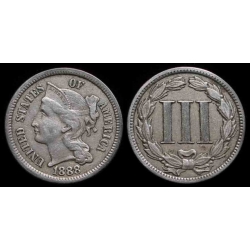 1888 Three Cent Nickel, Original AU 50+
