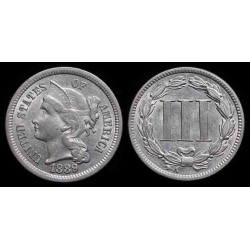 1889 Three Cent Nickel, 1889/89, AU 58++