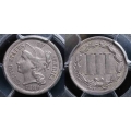 1889 Three Cent Nickel, PCGS AU 50