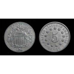1870 18/18 Shield Nickel, Nice Original AU+