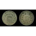 1883/2 Shield Nickel, Die #3, XF+ Details