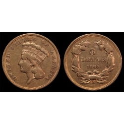 $3.00 Gold, 1860-S, Small "S", XF/AU