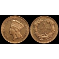 $3.00 Gold, 1871, AU