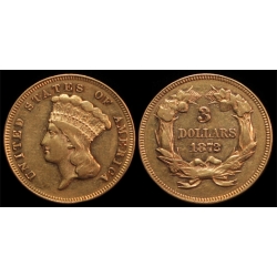$3.00 Gold, 1872, AU