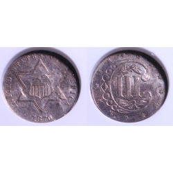 1870 Three Cent Silver, ANACS AU Details, Damaged/Bent