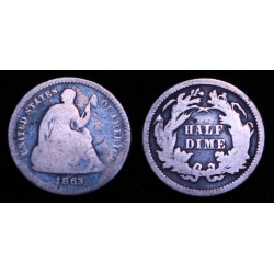 1863 Seated Liberty Half Dime, Good+ Details