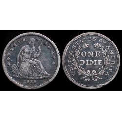 1839 Seated Liberty Dime, G101, A2, F105, Br 3223, Early Pie, VF/XF Details