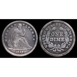 1839 Seated Liberty Dime, G101, A2, F105, Br 3223, Early Pie, VF Details, Lite Cleaning