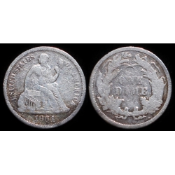 1864 Seated Liberty Dime, VF Details