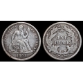 1864-S Seated Liberty Dime, XF Details
