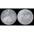 1860-O Seated Liberty Dollar, AU+ Details
