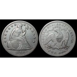 1868 Seated Liberty Dollar, Xtra Digit in Dentils Under 6, XF/AU Dtls