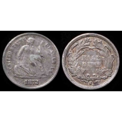 1872-S Seated Liberty Half Dime, "S" BELOW Wreath, XF Details