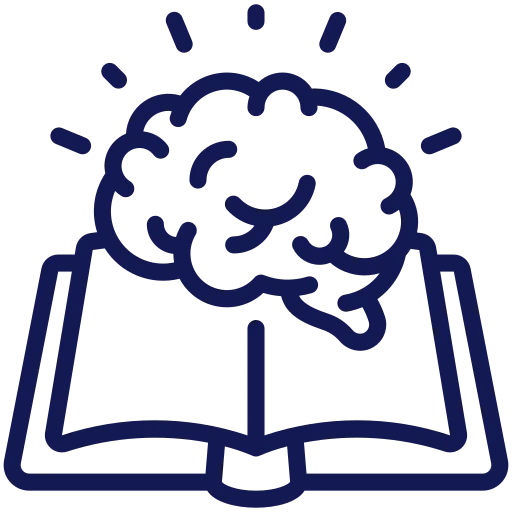 Here's an alt tag for the image: Brain sparking above open book.