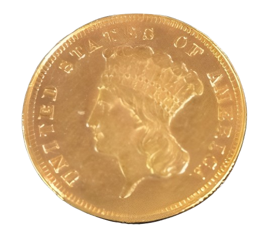 A gold coin with the face of an indian head.