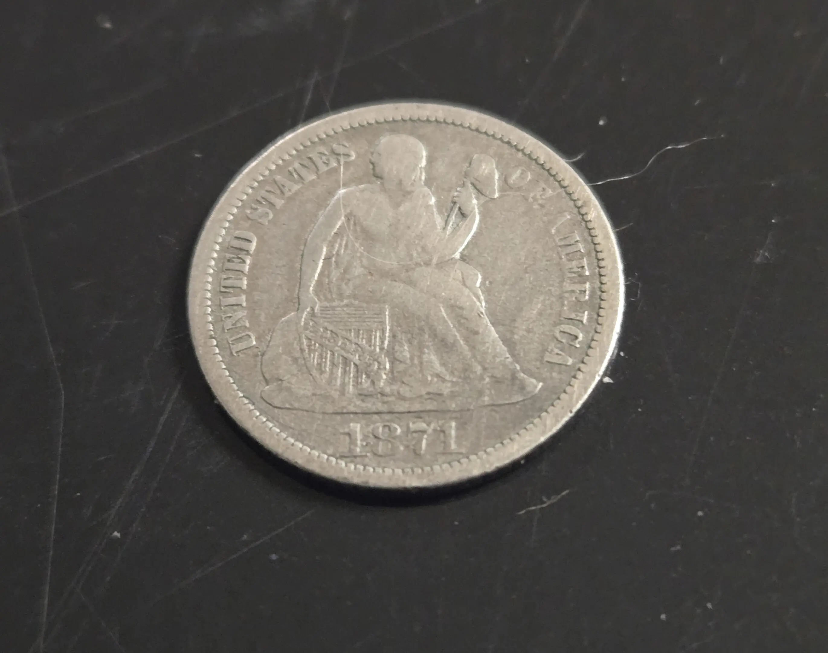 1871-CC Seated Dime